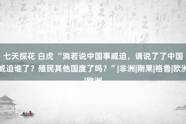 七天探花 白虎 “淌若说中国事威迫，请说了了中国威迫谁了？殖民其他国度了吗？”|非洲|刚果|格鲁|欧洲